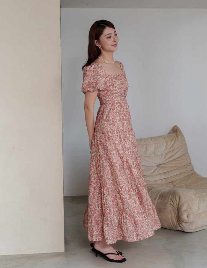 Lynette Padded Maxi Dress in Vintage Floral