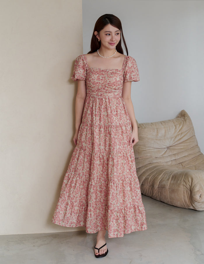 Lynette Padded Maxi Dress in Vintage Floral