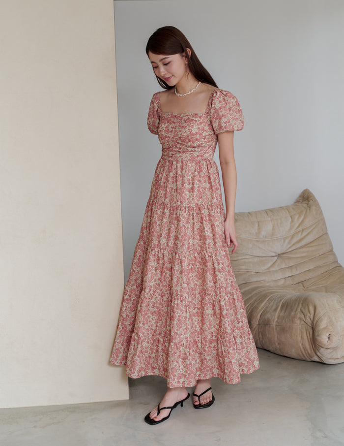 Lynette Padded Maxi Dress in Vintage Floral