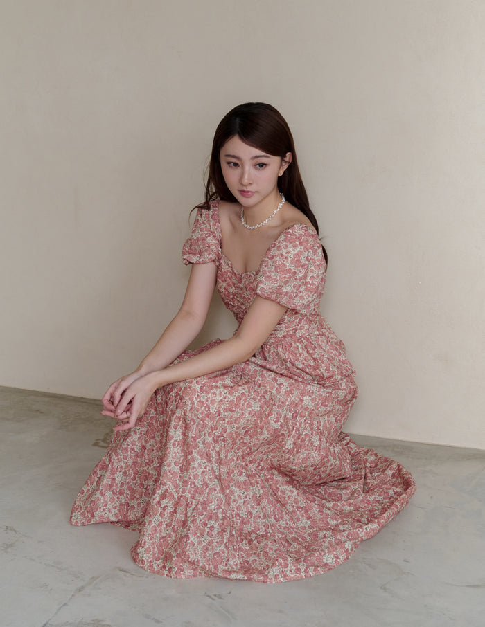Lynette Padded Maxi Dress in Vintage Floral