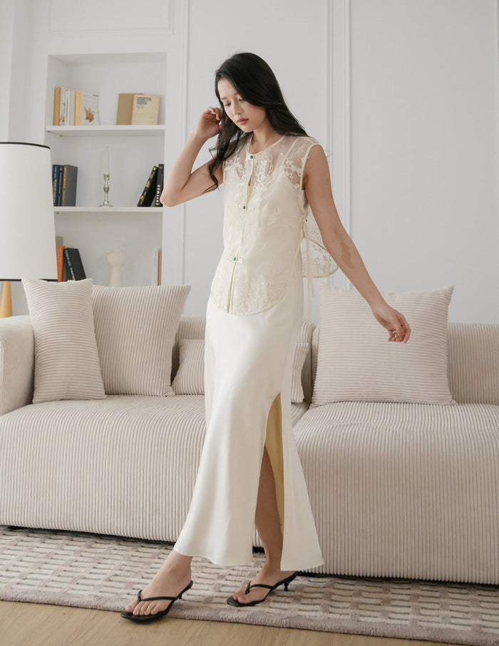 Maggie 2-Piece Oriental Maxi Dress in Ivory
