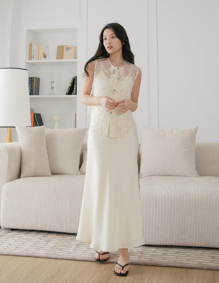 Maggie 2-Piece Oriental Maxi Dress in Ivory