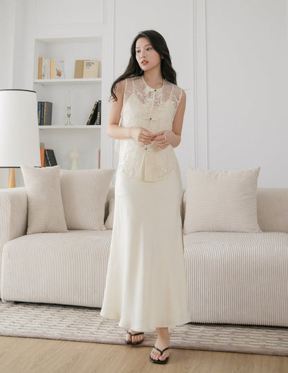 Maggie 2-Piece Oriental Maxi Dress in Ivory