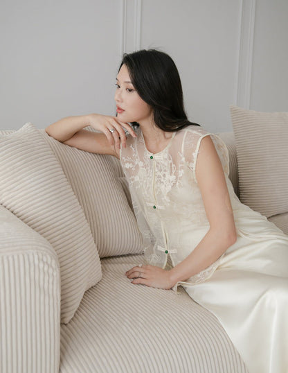 Maggie 2-Piece Oriental Maxi Dress in Ivory