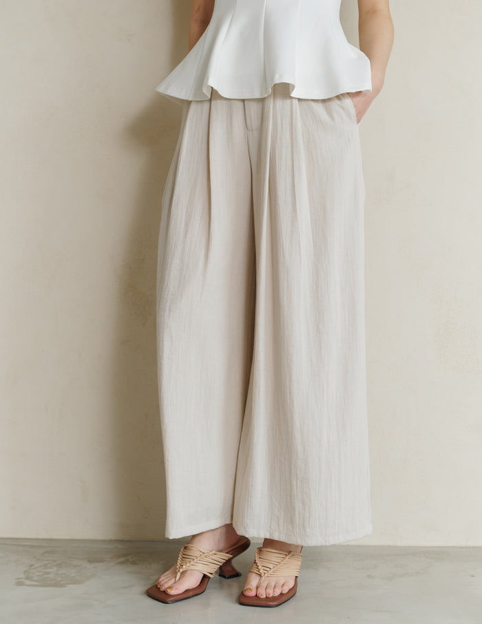 Mavis Wide-Leg Linen Pants in Beige
