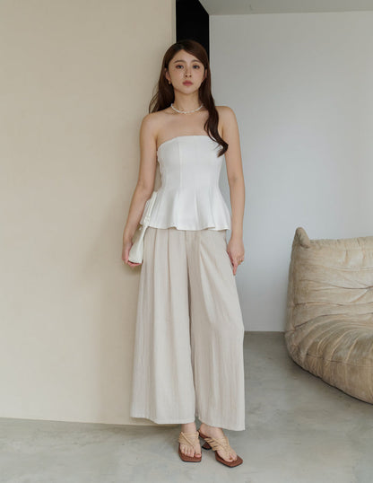 Mavis Wide-Leg Linen Pants in Beige