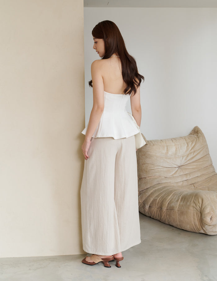 Mavis Wide-Leg Linen Pants in Beige
