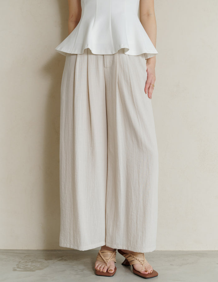 Mavis Wide-Leg Linen Pants in Beige