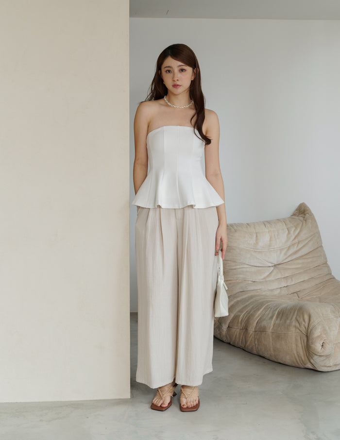 Mavis Wide-Leg Linen Pants in Beige