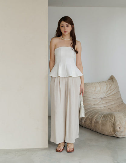 Mavis Wide-Leg Linen Pants in Beige