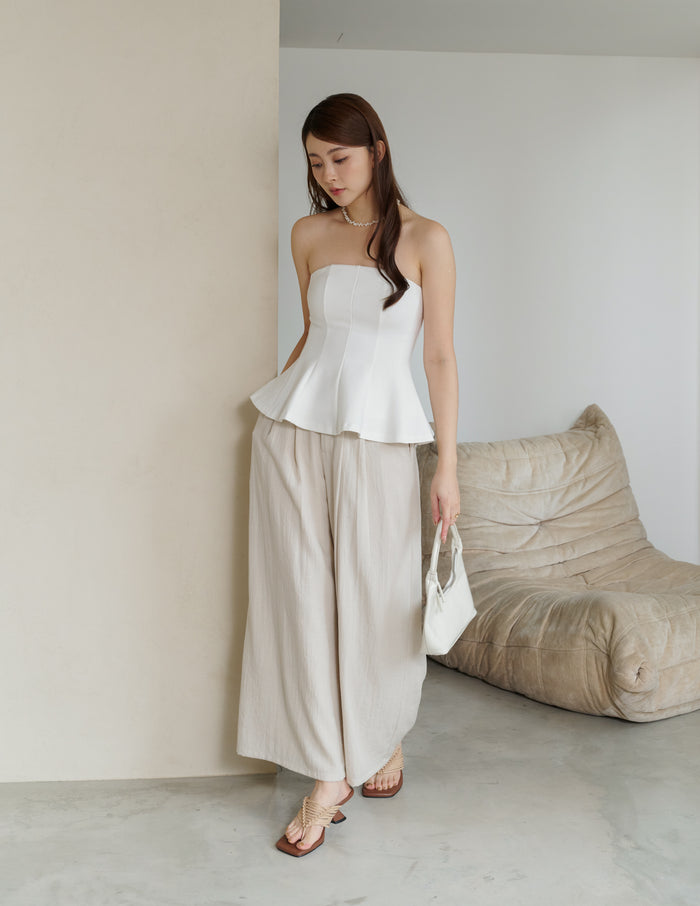 Mavis Wide-Leg Linen Pants in Beige