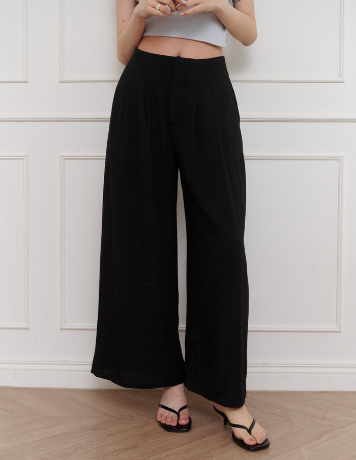 Mavis Wide-Leg Linen Pants in Black