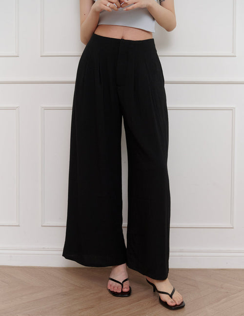 Mavis Wide-Leg Linen Pants in Black