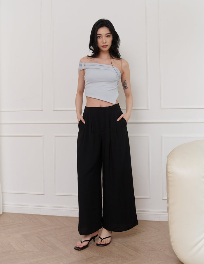 Mavis Wide-Leg Linen Pants in Black