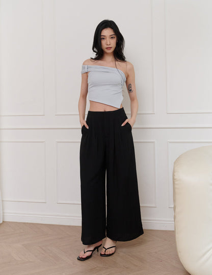 Mavis Wide-Leg Linen Pants in Black
