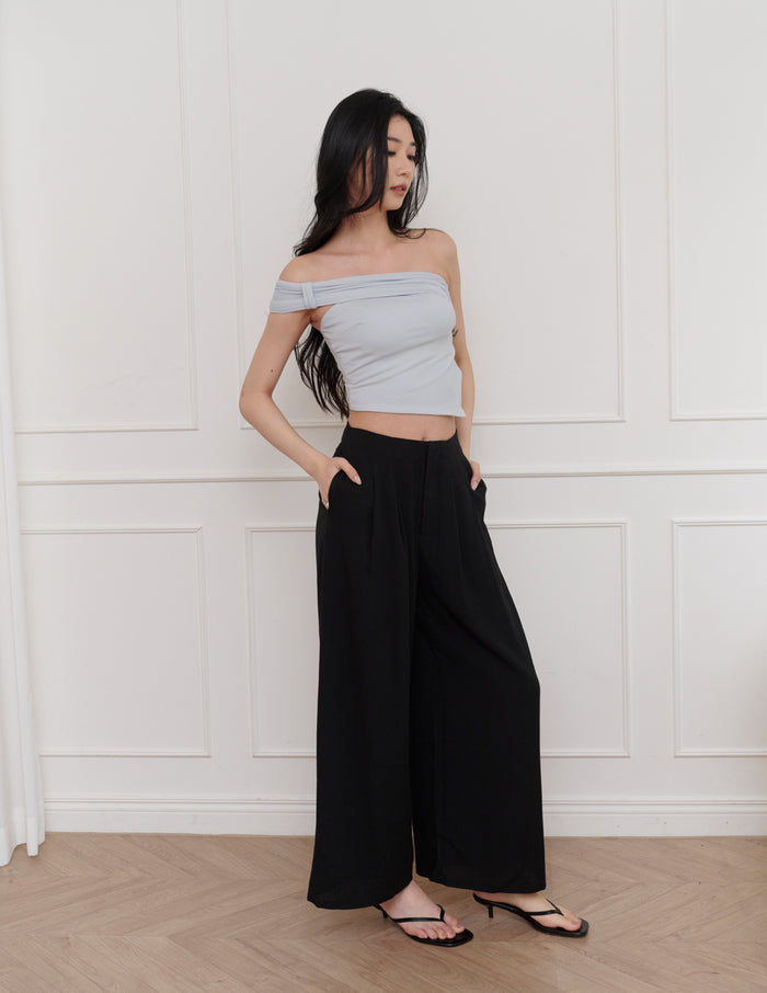 Mavis Wide-Leg Linen Pants in Black