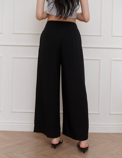 Mavis Wide-Leg Linen Pants in Black