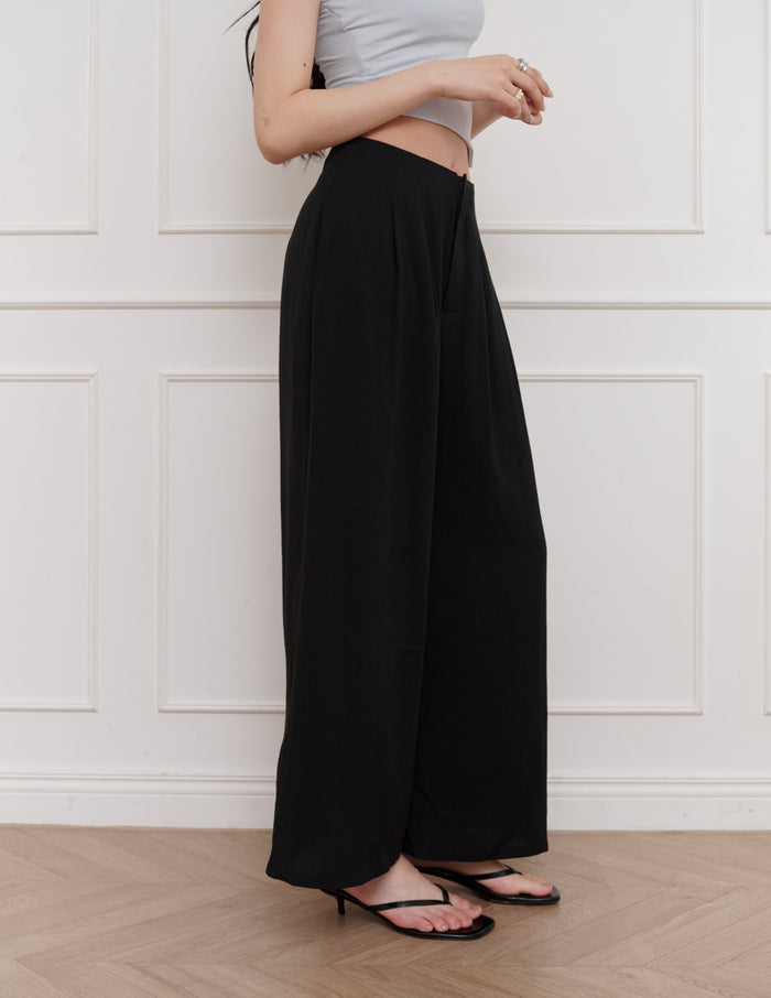 Mavis Wide-Leg Linen Pants in Black