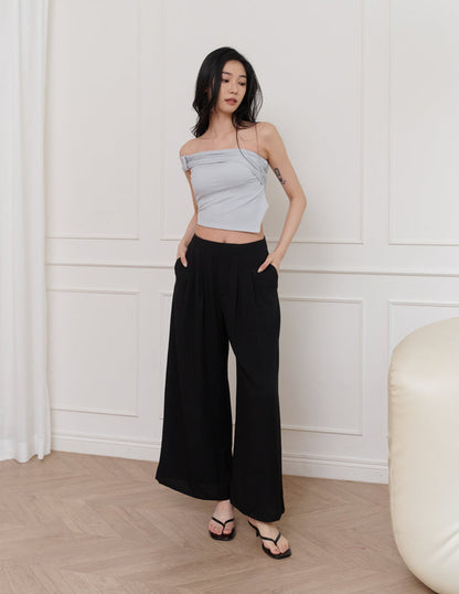 Mavis Wide-Leg Linen Pants in Black