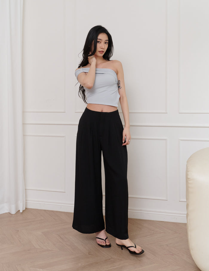 Mavis Wide-Leg Linen Pants in Black