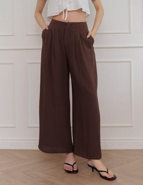 Mavis Wide-Leg Linen Pants in Brown