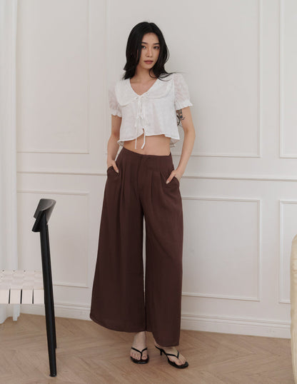 Mavis Wide-Leg Linen Pants in Brown