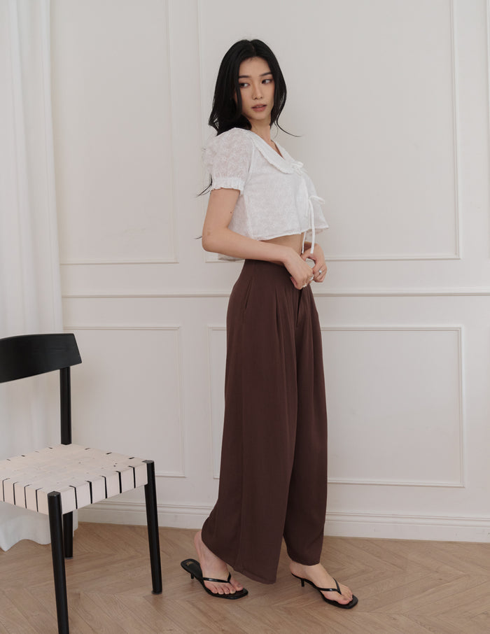 Mavis Wide-Leg Linen Pants in Brown