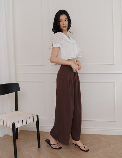 Mavis Wide-Leg Linen Pants in Brown