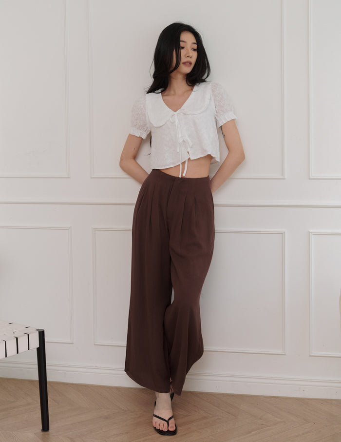 Mavis Wide-Leg Linen Pants in Brown