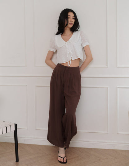 Mavis Wide-Leg Linen Pants in Brown