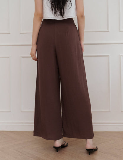 Mavis Wide-Leg Linen Pants in Brown
