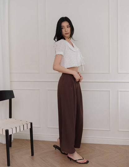 Mavis Wide-Leg Linen Pants in Brown