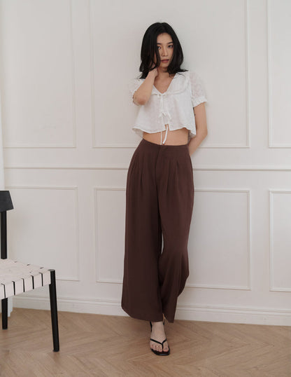 Mavis Wide-Leg Linen Pants in Brown