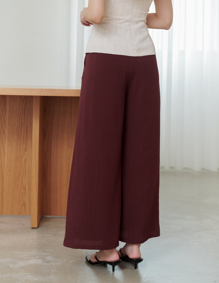 Mavis Wide-Leg Linen Pants in Deep Maroon