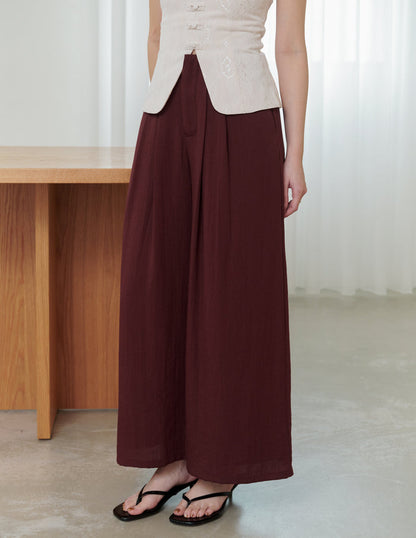 Mavis Wide-Leg Linen Pants in Deep Maroon