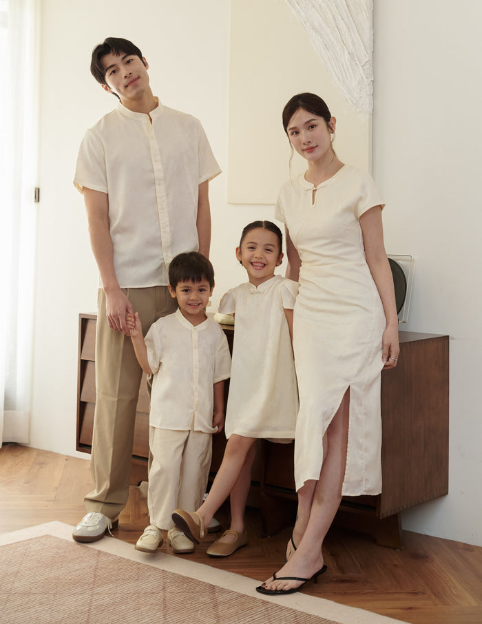 Mila Jacquard Cheongsam Midi Dress in Ivory