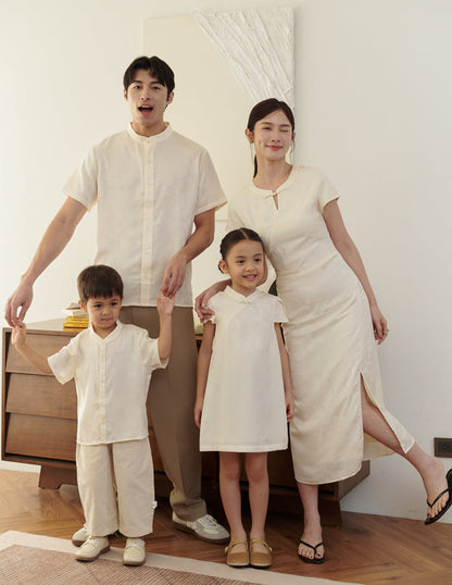 Mila Jacquard Cheongsam Midi Dress in Ivory