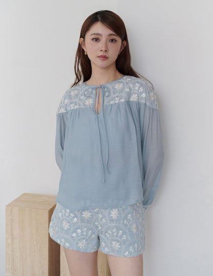 Moraine Embroidered Shorts in Blue