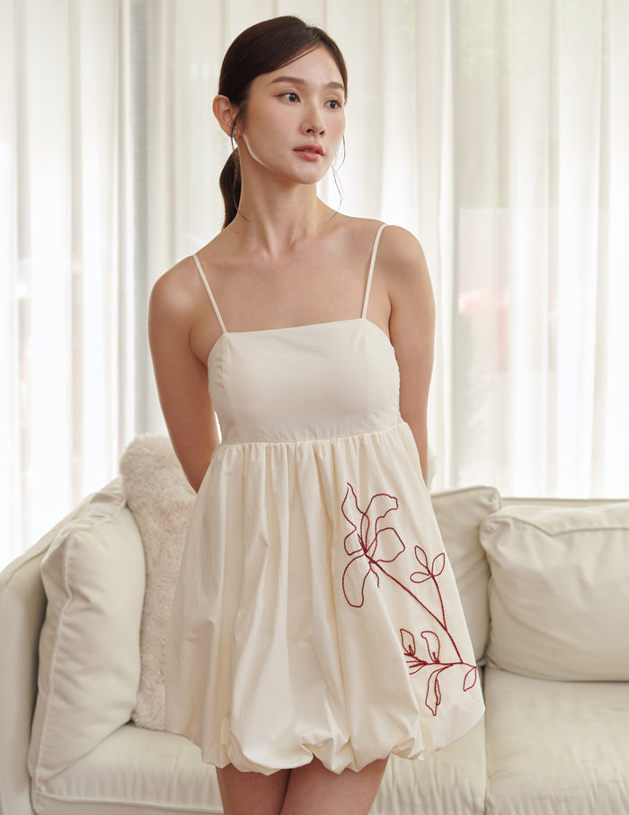 Nana Embroidered Floral Padded Romper Dress