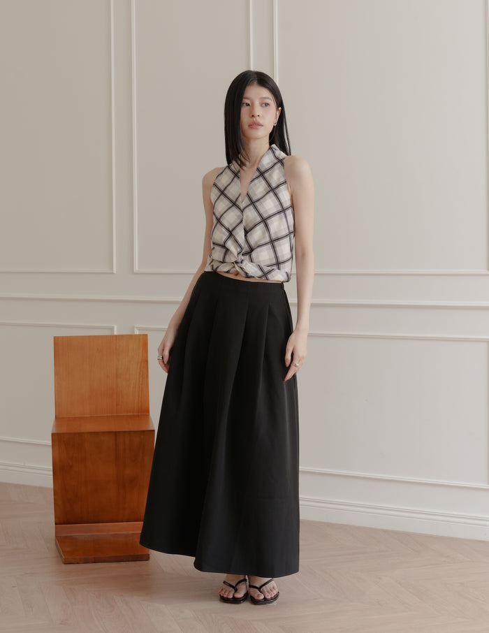 Natalia Halter Surplice Top in Plaid