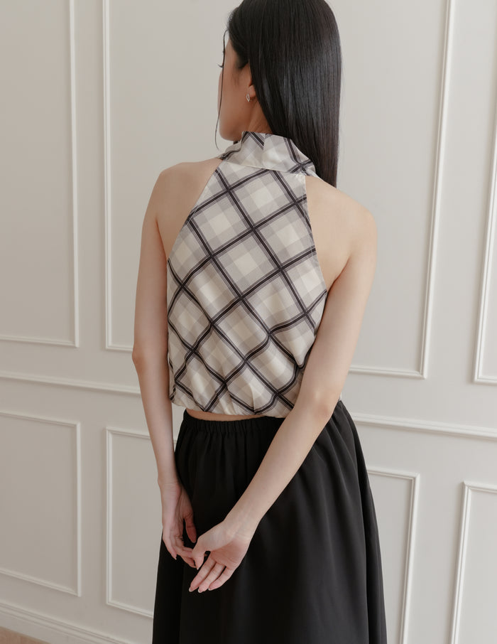 Natalia Halter Surplice Top in Plaid