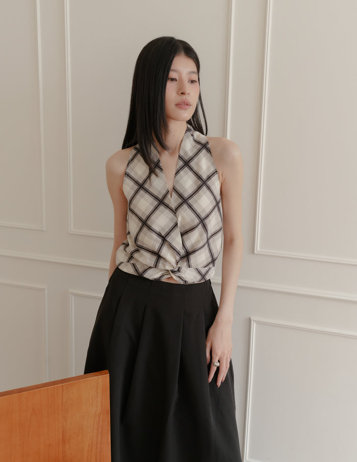 Natalia Halter Surplice Top in Plaid