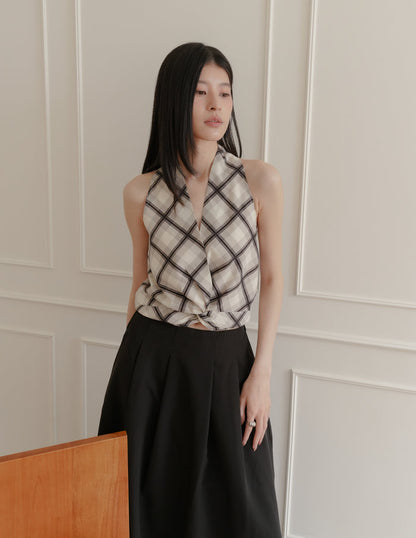 Natalia Halter Surplice Top in Plaid