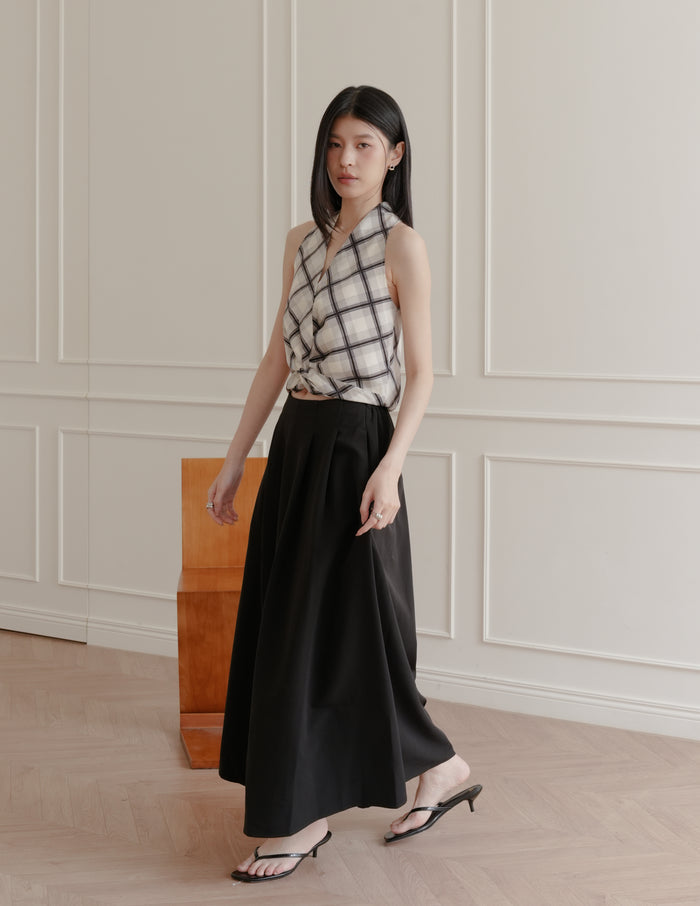 Natalia Halter Surplice Top in Plaid