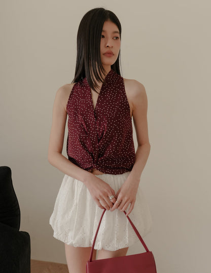 Natalia Halter Surplice Top in Polka Dot