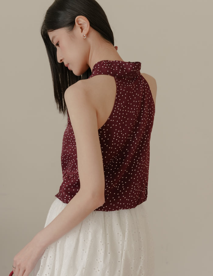 Natalia Halter Surplice Top in Polka Dot