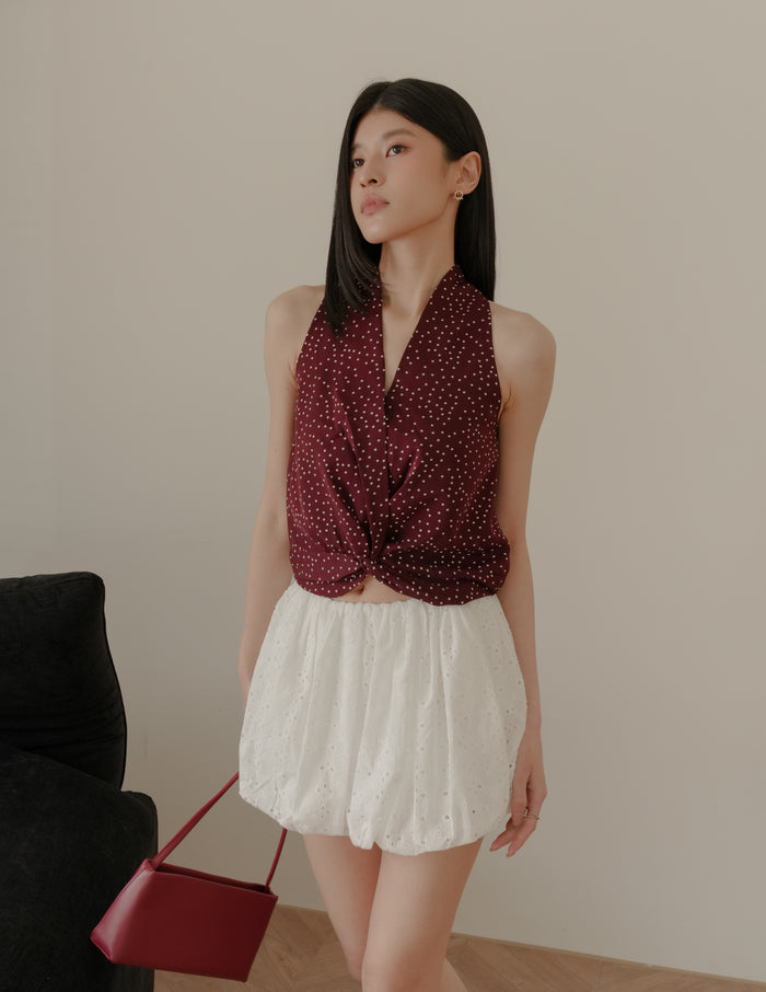 Natalia Halter Surplice Top in Polka Dot