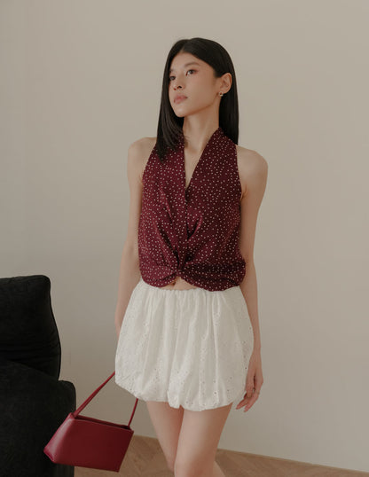 Natalia Halter Surplice Top in Polka Dot