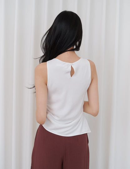 Noelle Ruched Asymmetrical Cowl Top in White