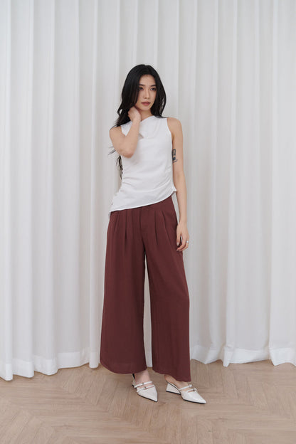 Noelle Ruched Asymmetrical Cowl Top in White